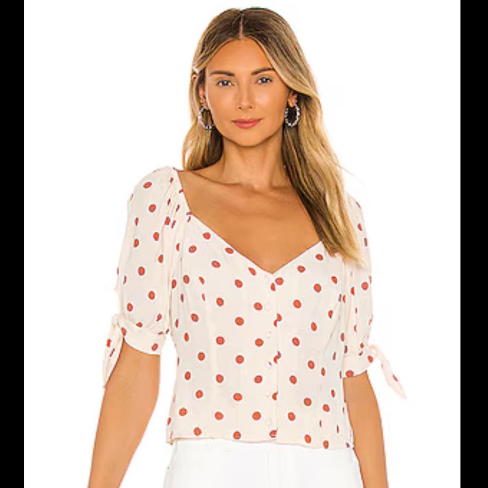 1. STATE Polka Dot Tie Sleeve Blouse Size Pink XS
